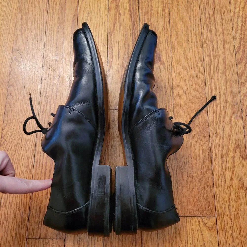 San Remo Italy Black Leather Square Toe Lace Up Dress Shoes‎ 9 Twee Academia